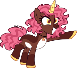 Size: 2385x2085 | Tagged: safe, artist:kurosawakuro, oc, oc only, oc:choco crisp, pony, unicorn, base used, coat markings, colored hooves, colored horn, female, freckles, friends of infinity, high res, horn, jewelry, mare, necklace, offspring, pale belly, parent:cheese sandwich, parent:pinkie pie, parents:cheesepie, simple background, solo, transparent background, white belly