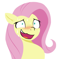 Size: 1200x1200 | Tagged: safe, artist:innermouse, fluttershy, pegasus, pony, g4, blushing, bust, cute, esophagus, nervous, nervous laugh, open mouth, portrait, shyabetes, simple background, solo, sweat, sweatdrops, transparent background, wide eyes