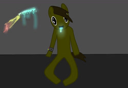 Size: 1280x880 | Tagged: safe, artist:johnnybro288, oc, oc only, earth pony, human, darkness, drool, front view, humanized, infected, joy virus, rainbow, reference, sitting, smiling, solo, stain on wall