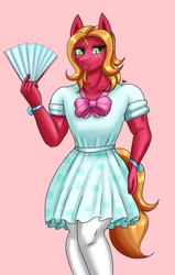 Size: 1400x2200 | Tagged: safe, artist:zachc, big macintosh, earth pony, anthro, g4, bow, clothes, crossdressing, dress, male, orchard blossom, pink background, simple background, socks, solo, thigh highs
