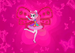 Size: 1221x869 | Tagged: safe, artist:selenaede, artist:user15432, pinkie pie, fairy, equestria girls, g4, alternate hairstyle, base used, butterflix, clothes, crossover, dress, fairy wings, fairyized, high heels, long hair, pink dress, pink wings, ponied up, shoes, solo, wings, winx, winx club, winxified