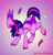 Size: 4500x4728 | Tagged: safe, artist:docwario, artist:opalacorn, twilight sparkle, alicorn, pony, g4, absurd resolution, collaboration, colored wings, eye clipping through hair, feather, female, looking back, mare, smiling, solo, spread wings, twilight sparkle (alicorn), twitober, two toned wings, wings