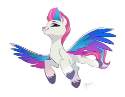 Size: 1800x1404 | Tagged: safe, artist:krossan, zipp storm, pegasus, pony, g5, my little pony: a new generation, flying, low angle, open mouth, open smile, shadow, simple background, smiling, spread wings, unshorn fetlocks, white background, wings