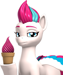 Size: 1000x1200 | Tagged: safe, artist:argos90, zipp storm, pegasus, pony, g5, my little pony: a new generation, 3d, female, food, ice cream, looking at you, mare, simple background, smiling, smiling at you, solo, transparent background