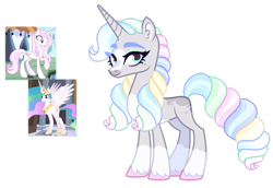 Size: 1280x880 | Tagged: safe, artist:twilightpriincess, fleur-de-lis, princess celestia, oc, alicorn, pony, unicorn, g4, coat markings, horn, lidded eyes, magical lesbian spawn, multicolored hair, offspring, parent:fleur-de-lis, parent:princess celestia, parents:fleur-de-lestia, simple background, socks (coat markings), transparent background, unicorn oc, unshorn fetlocks