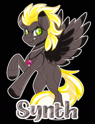 Size: 1280x1664 | Tagged: safe, artist:thehaywaiianhorse, oc, oc only, oc:synth, pegasus, pony, black background, male, simple background, solo, stallion