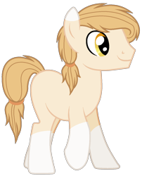 Size: 1104x1366 | Tagged: safe, artist:cindystarlight, oc, oc only, earth pony, pony, coat markings, earth pony oc, hair tie, male, simple background, smiling, socks (coat markings), solo, stallion, standing, tail, tail band, transparent background, yellow eyes