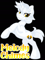 Size: 1600x2145 | Tagged: safe, artist:missbramblemele, oc, oc only, oc:melody chimes, pony, unicorn, black background, female, mare, rearing, simple background, solo