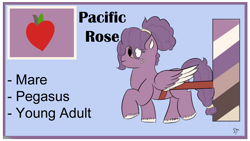 Size: 1192x670 | Tagged: safe, artist:schumette14, oc, oc only, oc:pacific rose, pegasus, pony, alternate universe, apple, female, food, mare, multiverse, offspring, parent:big macintosh, parent:marble pie, parents:marblemac, solo