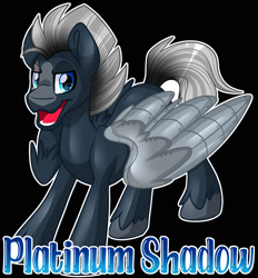 Size: 1600x1721 | Tagged: safe, artist:thehaywaiianhorse, oc, oc only, oc:platinum shadow, pegasus, pony, amputee, artificial wings, augmented, black background, male, prosthetic limb, prosthetic wing, prosthetics, simple background, solo, stallion, wings