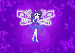 Size: 1221x869 | Tagged: safe, artist:selenaede, artist:user15432, rarity, fairy, equestria girls, g4, alternate hairstyle, base used, butterflix, clothes, crossover, dress, fairy wings, fairyized, high heels, long hair, ponied up, purple dress, shoes, solo, white wings, wings, winx, winx club, winxified