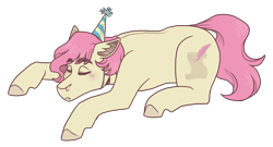 Size: 2600x1400 | Tagged: safe, artist:monnarcha, oc, oc only, earth pony, pony, hat, lying down, male, party hat, prone, simple background, sleeping, solo, stallion, transparent background