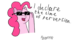 Size: 1920x1080 | Tagged: safe, artist:kpapwiss, pinkie pie, earth pony, pony, g4, female, glasses, mare, meme, ponk, simple background, smiling, solo, white background
