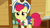 Size: 1280x720 | Tagged: safe, screencap, apple bloom, earth pony, pony, g4, my little pony: friendship is magic, on your marks, season 6, adorabloom, blushing, clubhouse, cowgirl, crusaders clubhouse, cute, cutie mark, female, filly, implied scootaloo, implied sweetie belle, solo, we already got our mark