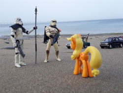 Size: 4128x3096 | Tagged: safe, artist:dingopatagonico, applejack, earth pony, pony, g4, car, forced perspective, irl, photo, stormtrooper, toy