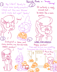 Size: 4779x6013 | Tagged: safe, artist:adorkabletwilightandfriends, lily, lily valley, spike, dragon, earth pony, pony, comic:adorkable twilight and friends, g4, adorkable, adorkable friends, autumn, carrying, carving, comic, confused, creepy, cute, dating, dork, female, front door, gasp, halloween, happy, holding, holiday, house, humor, love, male, open mouth, pumpkin, relationship, scratching, seasons, ship:lilyspike, shipping, slice of life, smiling, spooked, spooky, straight, unsettling, wagon