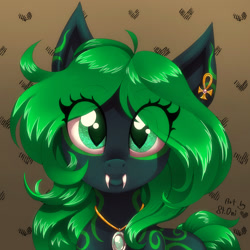 Size: 1280x1280 | Tagged: safe, artist:st. oni, oc, oc only, oc:sekai, pony, bust, commission, fangs, green eyes, green mane, portrait, solo