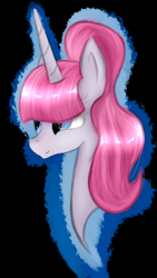 Size: 1836x3264 | Tagged: safe, artist:herusann, oc, oc only, pony, unicorn, abstract background, bust, horn, smiling, solo, unicorn oc