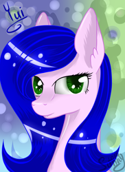 Size: 1836x2520 | Tagged: safe, artist:herusann, oc, oc only, earth pony, pony, abstract background, bust, ear fluff, earth pony oc, solo
