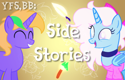 Size: 1170x750 | Tagged: safe, artist:iceflower99, oc, oc only, oc:buggy brush, oc:darky spell, daemonequus, original species, pony, unicorn, fanfic:your faithful student buggy brush, choker, clothes, cutie mark, fanfic, fanfic art, fanfic cover, ribbon, sweater