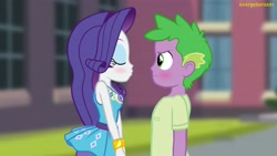 Size: 3640x2048 | Tagged: safe, artist:georgegarza01, rarity, spike, equestria girls, g4, blushing, female, geode of shielding, high res, human spike, imminent kissing, magical geodes, male, rarity peplum dress, ship:sparity, shipping, show accurate, story included, straight