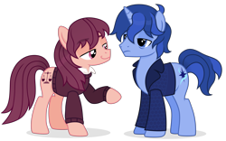 Size: 3687x2305 | Tagged: safe, artist:cirillaq, oc, oc only, oc:allen, oc:james, earth pony, pony, unicorn, clothes, high res, male, simple background, stallion, sweater, transparent background