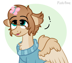 Size: 930x820 | Tagged: safe, artist:pink-pone, oc, oc only, oc:benji buttons, butterfly, pegasus, pony, clothes, male, solo, stallion, sweater