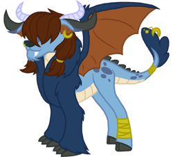 Size: 1024x925 | Tagged: safe, artist:sakryptix, oc, oc only, oc:bluebell flame, hybrid, female, interspecies offspring, offspring, parent:vex, parent:yakmina, simple background, transparent background, yakgon