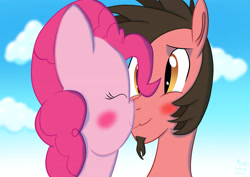 Size: 3508x2480 | Tagged: safe, artist:ace play, pinkie pie, oc, oc:ace play, earth pony, pony, g4, blushing, boop, canon x oc, cute, facial hair, female, goatee, high res, male, noseboop, pinkieplay, shipping, smiling, straight, wavy mouth