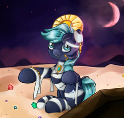 Size: 1280x1220 | Tagged: safe, artist:appleneedle, oc, oc:helium star, bat pony, pony, clothes, costume, egypt, egyptian, egyptian headdress, egyptian pony, halloween, halloween costume, holiday, jewelry, mummy