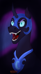 Size: 2006x3568 | Tagged: safe, artist:discbreaker100, nightmare moon, alicorn, pony, g4, bust, high res, open mouth, sharp teeth, solo, teeth
