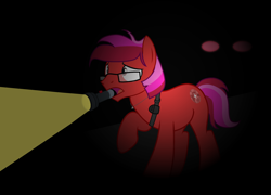 Size: 2500x1800 | Tagged: safe, artist:ngthanhphong, oc, oc only, oc:ruby star, earth pony, ghost, pony, undead, dark background, flashlight (object), glasses, jewelry, male, necklace, nightmare night, radio, red eyes, scared, show accurate, stallion
