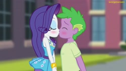 Size: 3640x2048 | Tagged: safe, artist:georgegarza01, rarity, spike, equestria girls, g4, blushing, duo, eyes closed, female, geode of shielding, high res, human spike, kiss on the lips, kissing, magical geodes, male, rarity peplum dress, ship:sparity, shipping, show accurate, story included, straight