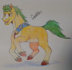 Size: 1024x1003 | Tagged: safe, artist:discbreaker100, hitch trailblazer, earth pony, pony, g5, my little pony: a new generation, male, running, solo, stallion, traditional art