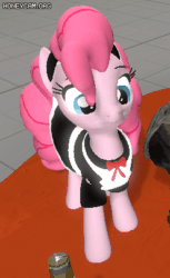 Size: 248x404 | Tagged: safe, artist:fishimira, pinkie pie, earth pony, pony, g4, 3d, animated, clothes, cute, diapinkes, dress, female, gif, maid, mare, pinkie maid, smiling, solo, source filmmaker, stage.bsp