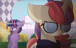 Size: 2070x1300 | Tagged: safe, artist:miryelis, moondancer, twilight sparkle, alicorn, pony, unicorn, g4, crying, duo, female, glasses, twilight sparkle (alicorn)