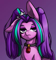 Size: 1240x1323 | Tagged: safe, artist:kyouman1010, aria blaze, pony, g4, abstract background, cute, female, gem, jewelry, looking at you, one ear down, pendant, pigtails, simple background, siren gem, solo