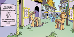 Size: 1361x682 | Tagged: safe, artist:pencils, idw, earth pony, pony, unicorn, g4, season 10, spoiler:comic, spoiler:comic95, background pony, unnamed character, unnamed pony