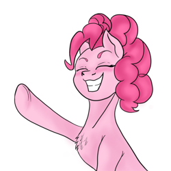 Size: 2100x2100 | Tagged: safe, artist:dbzxking, pinkie pie, earth pony, pony, g4, chest fluff, colored, cute, diapinkes, eyes closed, female, grin, happy, high res, raised hoof, shading, simple background, sitting, smiling, white background