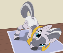 Size: 1199x1000 | Tagged: safe, artist:binkyroom, zecora, pony, zebra, g4, abdl, commission, diaper, diaper fetish, face down ass up, female, fetish, jack-o challenge, looking at you, meme, non-baby in diaper, smiling, smiling at you, solo, ych result