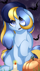 Size: 2066x3631 | Tagged: safe, artist:takan0, oc, oc only, pegasus, pony, candle, female, high res, mare, pumpkin, solo