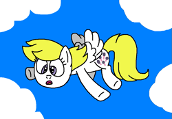 Size: 893x623 | Tagged: safe, artist:brobbol, surprise, pegasus, pony, fanfic:the pony who could fly, g1, g4, aaaaaaahhhhh, cloud, cloudy, falling, female, g1 to g4, generation leap, mare, open mouth, screaming, sky, solo, surprise can fly, surprise can't fly, surprise tales, this will end in property damage