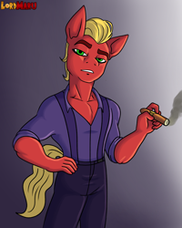 Size: 5728x7152 | Tagged: safe, artist:lordmarukio, sprout cloverleaf, earth pony, anthro, g5, my little pony: a new generation, cigar, male, smoking, solo, stupid sexy sprout cloverleaf
