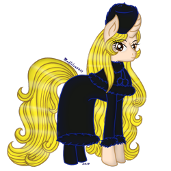 Size: 720x720 | Tagged: safe, artist:madlilon2051, pony, unicorn, clothes, eyelashes, female, hat, horn, mare, ponified, simple background, solo, transparent background