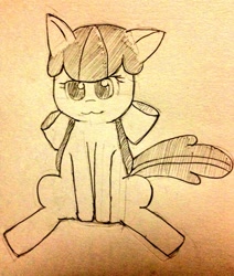 Size: 867x1024 | Tagged: safe, artist:おーりん, apple bloom, earth pony, pony, g4, female, filly, solo, traditional art