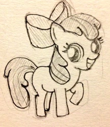 Size: 883x1024 | Tagged: safe, artist:おーりん, apple bloom, earth pony, pony, g4, female, filly, solo, traditional art