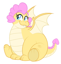 Size: 1280x1344 | Tagged: safe, artist:aleximusprime, oc, oc only, oc:buttercream the dragon, dragon, flurry heart's story, aleximusprime is trying to murder us, cute, dragon oc, dragoness, fat, female, floating eyebrows, simple background, sitting, smiling, solo, spread wings, transparent background, wings