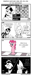 Size: 1320x3112 | Tagged: safe, artist:pony-berserker, pinkie pie, spike, twilight sparkle, alicorn, bird, blue jay, dragon, pony, pony-berserker's twitter sketches, g4, aeroplanes and meteor showers, airplanes (song), argument, chess, chess piece, chessboard, crossover, crossover shipping, crying, eyes closed, female, fight, floppy ears, hikaru nakamura, knight, male, meme, misleading thumbnail, monochrome, mordecai, mordetwi, night, night sky, objectification, pawn, redraw mordetwi meme, regular show, shipping, sky, song reference, stars, straight, twilight sparkle (alicorn), twilight's castle, winged spike, wings, yelling