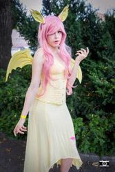 Size: 2000x3000 | Tagged: safe, artist:ellychancosplay, fluttershy, bat pony, human, g4, 2017, bare shoulders, bat ponified, clothes, cosplay, costume, flutterbat, high res, irl, irl human, photo, race swap, sleeveless