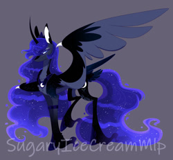 Size: 1280x1182 | Tagged: safe, artist:sugaryicecreammlp, princess luna, alicorn, pony, g4, alternate design, concave belly, simple background, slender, solo, spread wings, thin, wings